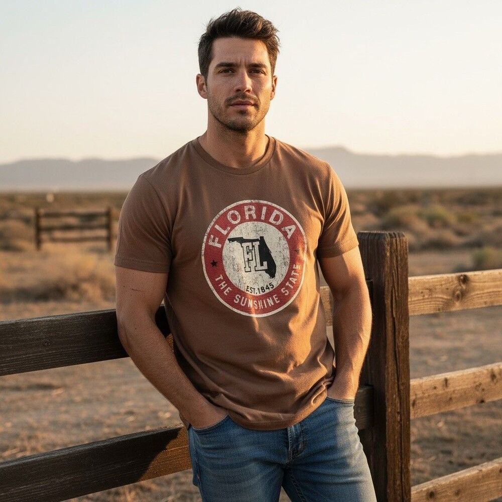 State of Mine T-Shirt Mens 2XL Brown Florida The Sunshine State Graphic